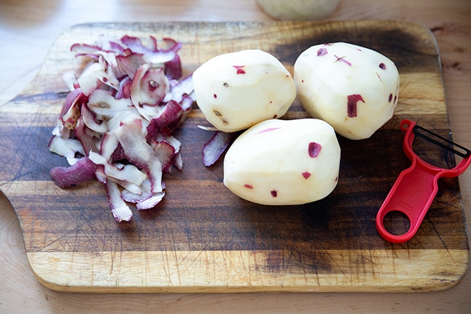 Peeled potatoes.